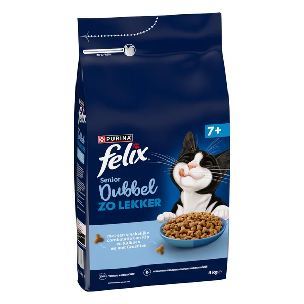 4 kg Felix Senior Doublement délicieux poulet et dinde nourriture pour chat sèche