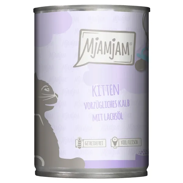 Paquet économique 24x400g MjAMjAM Kitten excellent veau avec huile de saumon nourriture pour chat humide