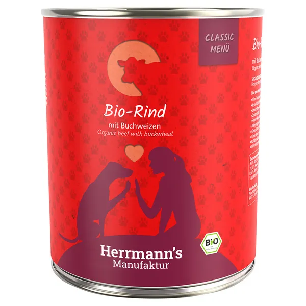 Lot Herrmann's Menu Bio Classic 24 x 800 g - bœuf bio, sarrasin bio