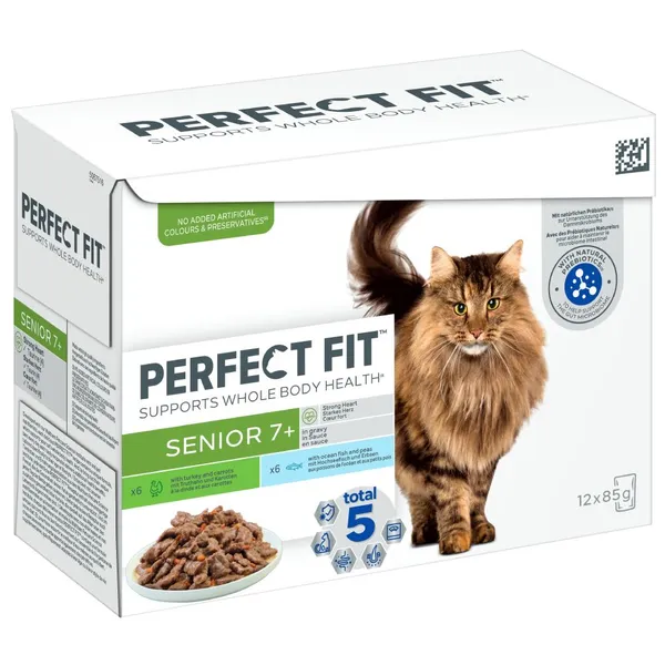 PERFECT FIT Senior - lot % 24 x 85 g mixte : dinde, carottes/ poisson de mer, petits pois