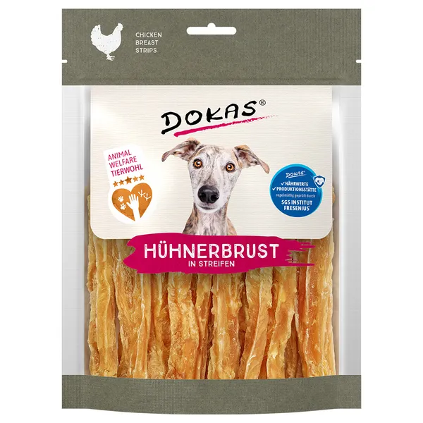 &nbsp;: lamelles de filet de poulet Dokas, friandises pour chien 2x 170&nbsp;g