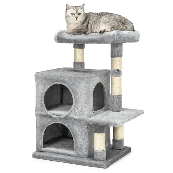 dibea Arbre à gratter, Arbre à Grimper, griffoir pour Chat, Arbre à Chat, Hauteur 80 cm, Couleur Gris Clair