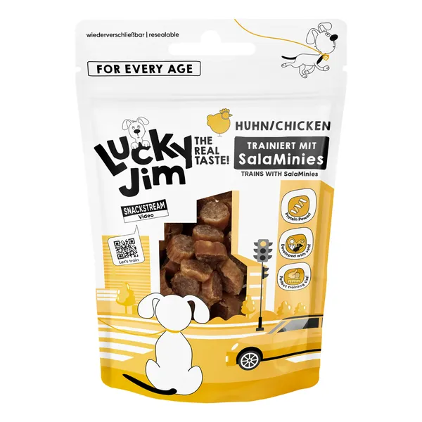 Lot économique : 10x70g Lucky Jim Salamini friandises pour chiens à la volaille
