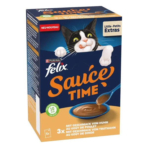 12x40g Felix Sauce Time au goût de poulet et de dinde pour chat
