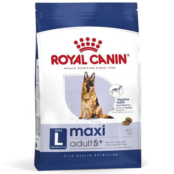 Pack bi-nutrition : croquettes + sachets Royal Canin Maxi pour chien - croquettes Adult 5+ (15 kg) + sachets Adult (10 x 140 g)
