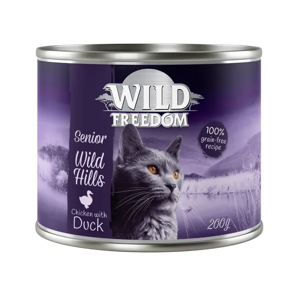 Senior : Wild Hills canard, poulet Wild Freedom pour chat + 2 boîtes offertes !
