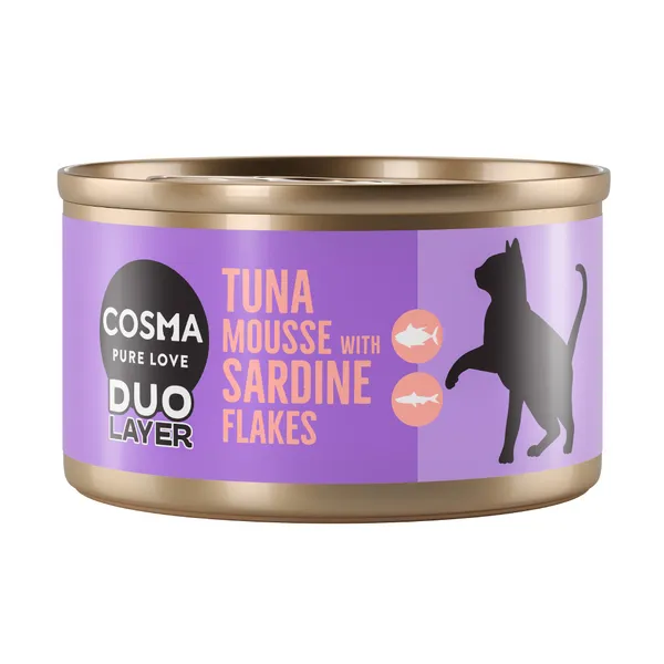 Cosma DUO Layer 6 x 70 g pour chat - mousse de thon avec morceaux de sardine