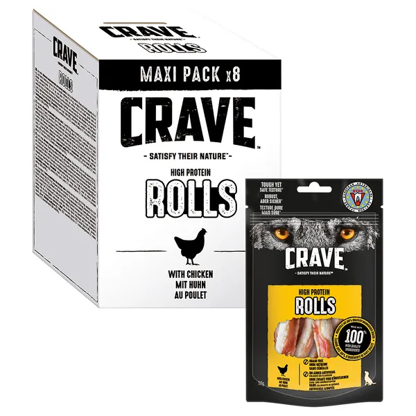 Friandises Crave High Protein Rolls pour chien - 8 x 50 g poulet