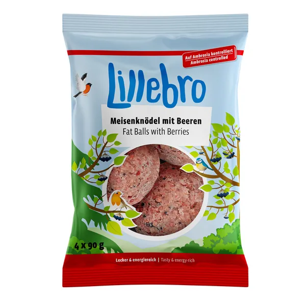 4x90g Boules de graisse avec baies Lillebro - Boule de graisse pour oiseau sauvage