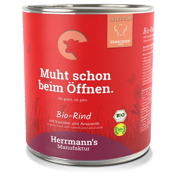 Herrmann's Menu Bio Sensitive 6 x 800 g - bœuf bio, carottes bio, amarante bio
