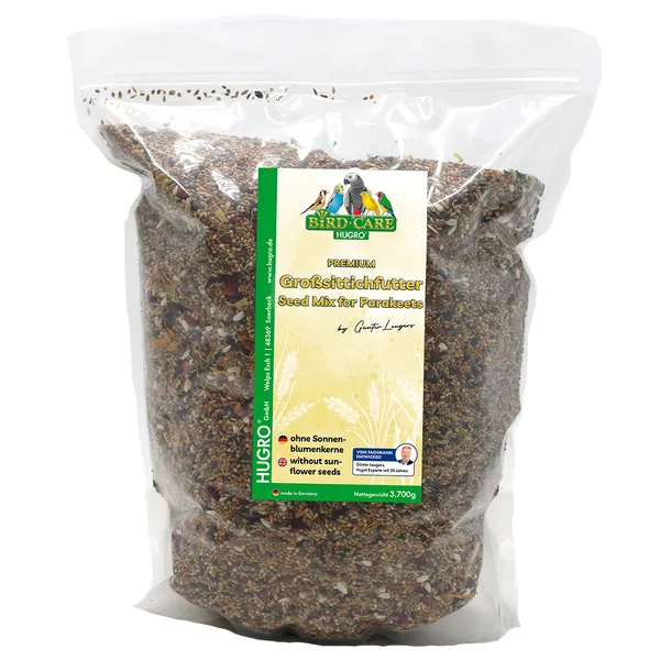 Lot économique : 2 x 3,7 kg Nourriture pour grandes perruches sans graines de tournesol Hugro, nourriture pour oiseaux