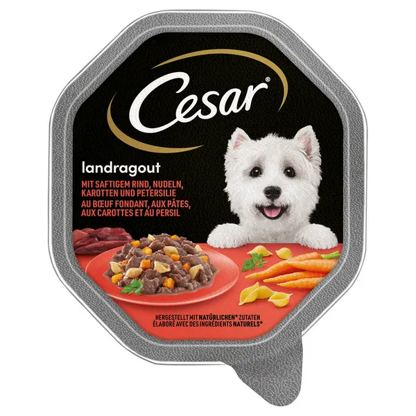 Cesar Classics - lot % : 28 x 150 g - Ragoût bœuf, pâtes, carottes