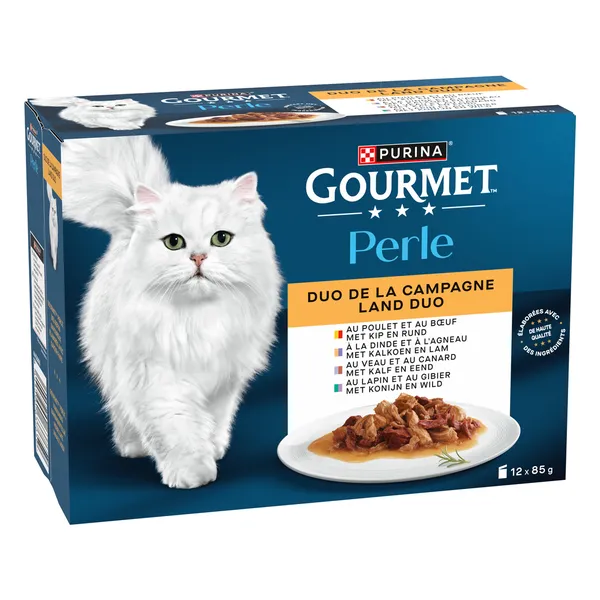 Lot mixte Gourmet Perle 12 x 85 g pour chat - Duo de la campagne