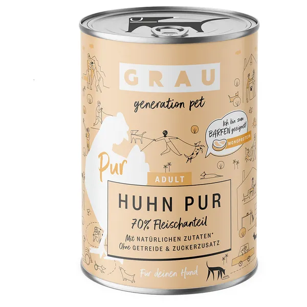 400g GRAU nourriture pour chien poulet pur avec huile de lin humide