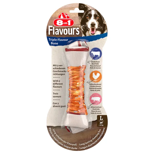 Triple Flavour Os à mâcher L pour chien - 85 g