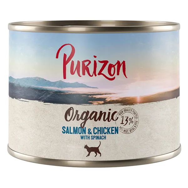 Offre d'essai : Croquettes, boîtes et friandises Purizon pour chat - Boîte à l'unité saumon bio, poulet bio (1 x 200 g)