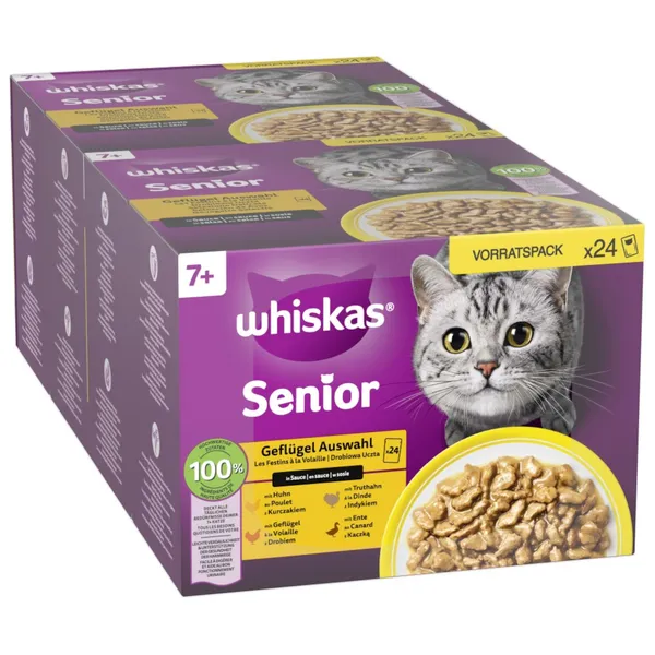 Jumbopack Whiskas 7+ Senior 96 x 85 g pour chat - Sélection de volaille en sauce