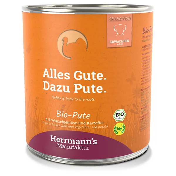 Herrmann's Menu Bio Sensitive 6 x 800 g - dinde bio, légumes-racines bio, pommes de terre bio