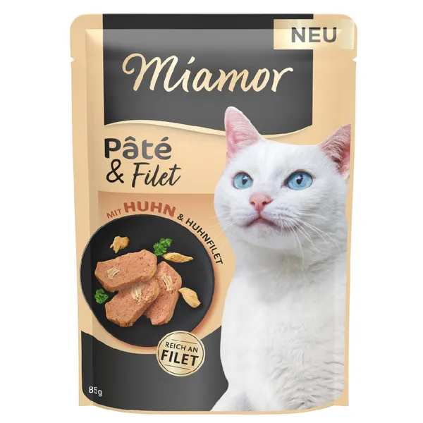 Lot économique : 30x85g Miamor Pâté & Filet de poulet nourriture pour chats humide