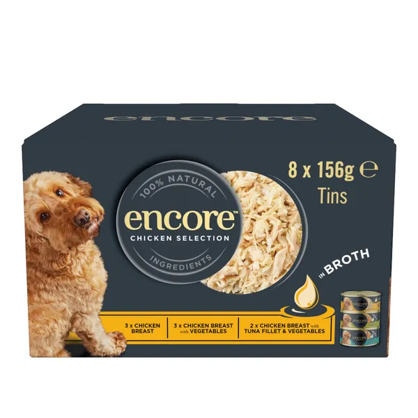 8x156g Encore en bouillon lot mixte sélection de poulet (3 variétés) nourriture humide pour chien