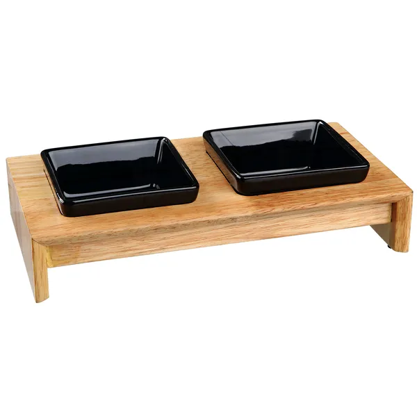 Gamelle double Trixie en céramique/bois pour chien et chat - capacité : 2×0,2L, L28×l15×H5cm