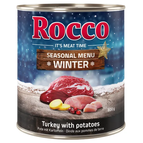 Édition limitée Rocco Menu d'hiver bœuf, dinde, pommes de terre - Pâtée pour chien