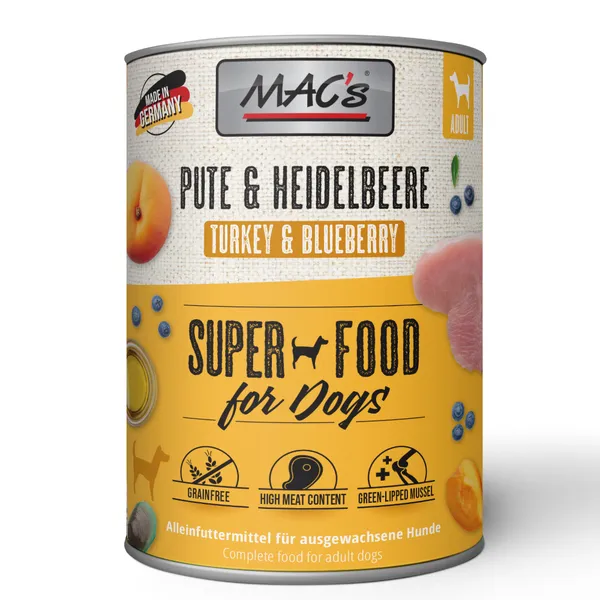 MAC's Adult 6 x 800 g pour chien - dinde, myrtilles