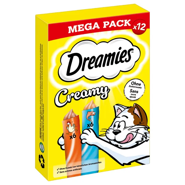 Dreamies Creamy Mega Pack au Poulet et au Saumon 12 x 10 g