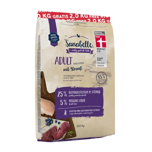 Sanabelle Adult, autruche pour chat 10 kg + 2 kg offerts ! - 10 kg + 2 kg gratis!