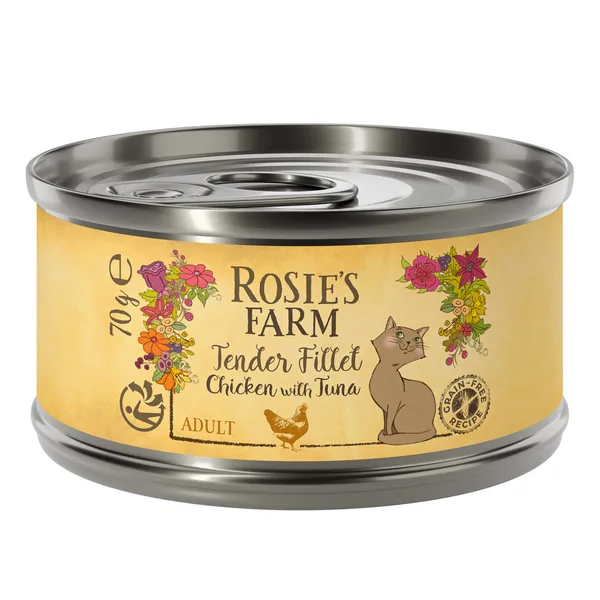 12x70g Rosie's Farm Tender Filet poulet thon nourriture humide pour chat