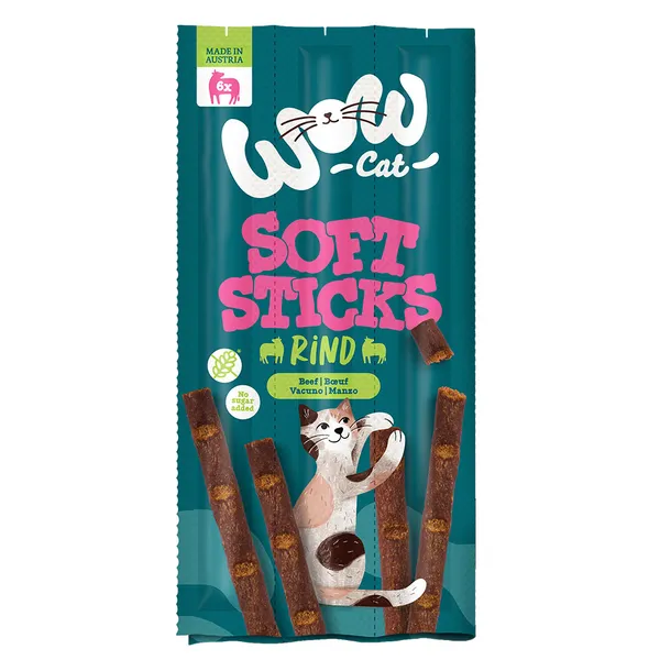 WOW Soft Sticks 6 x 5 g pour chat – bœuf