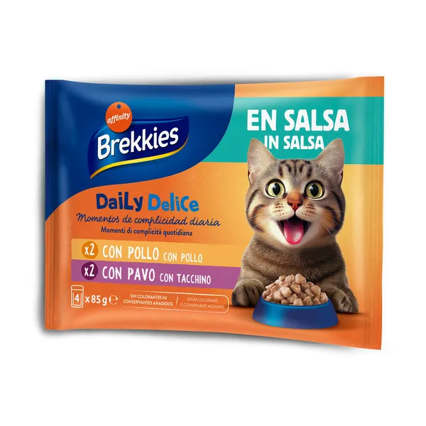 4x85g Brekkies Daily Delice poulet et dinde pâté pour chat