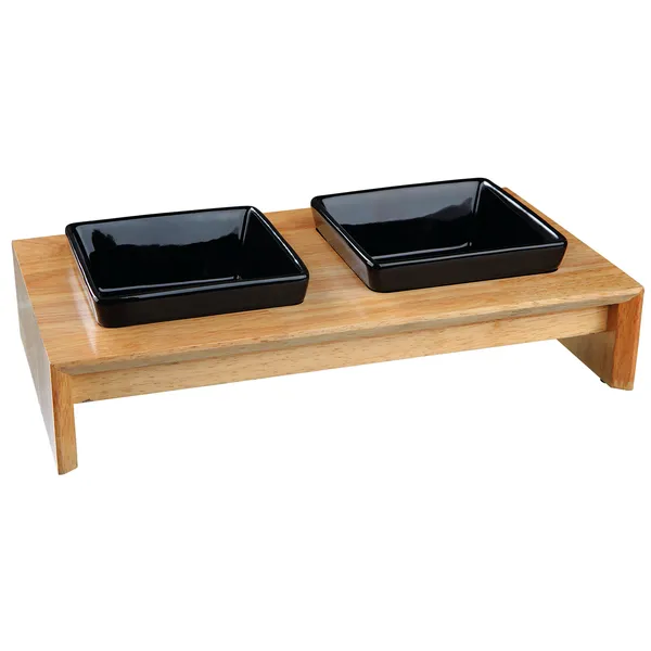 Trixie Gamelle double 2x 0,4L en céramique/bois , L36×l19×H7cm pour chien et chat