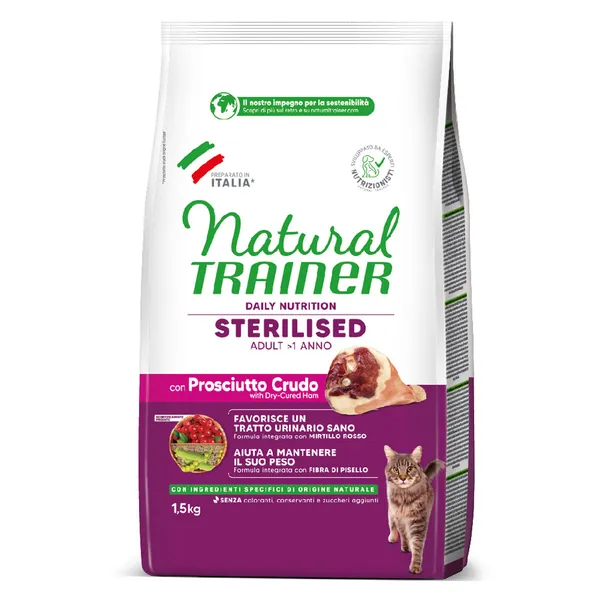 1,5kg Natural Trainer Cat sterilised avec jambon cru nourriture pour chat sec