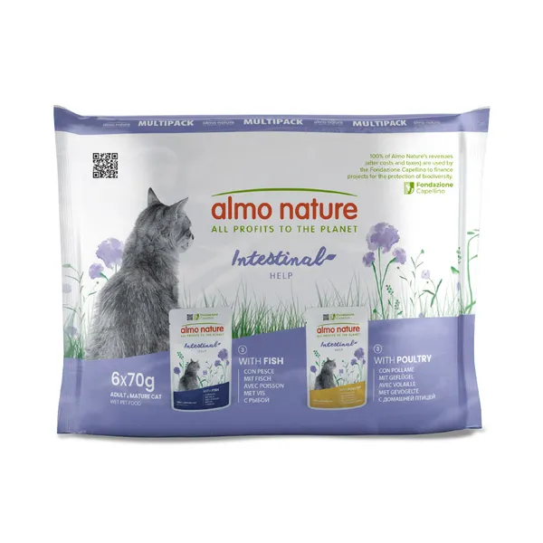 Almo Nature Holistic Digestive Help pour chat - lot mixte : 3 x 70 g volaille + 3 x 70 g poisson