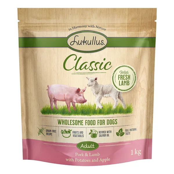 Lukullus Classic porc, agneau (sans céréales) pour chien - 1 kg