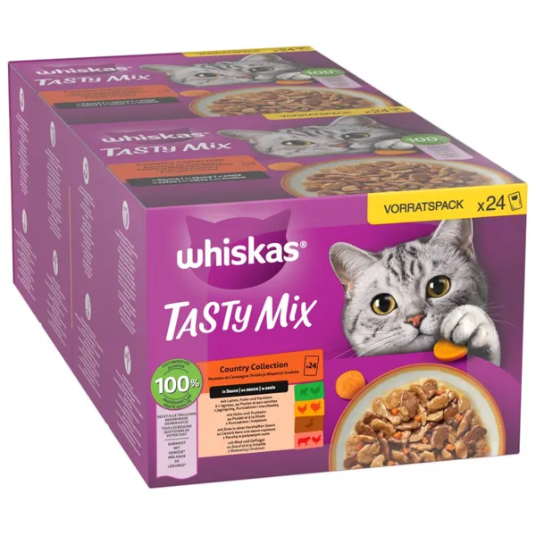 Multipack Whiskas Tasty Mix 96 x 85 g pour chat - Recettes de campagne en sauce