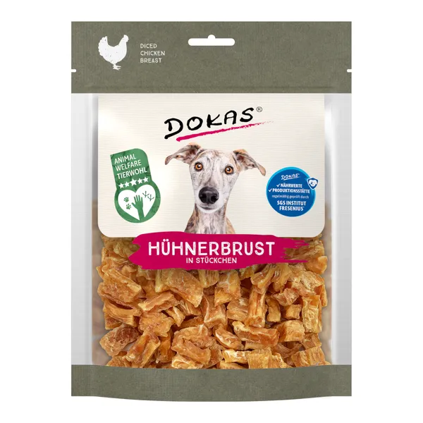 Friandises Dokas pour chien à prix spécial ! - poulet (70g) + canard (70g) + poulet (120g) + poulet en lamelles (170g) + poulet en morceaux (170g)
