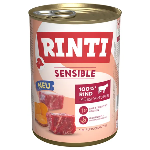 Lot RINTI Sensible 24 x 400 g pour chien - bœuf, patates douces