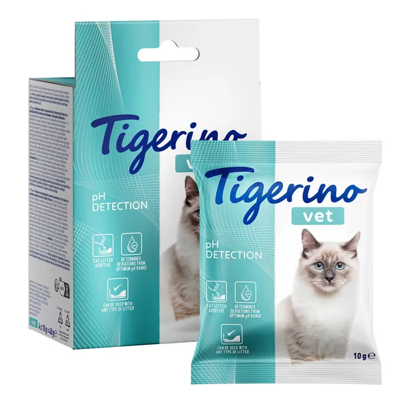 4x 10g Tigerino VET - détermination de la valeur pH dans l'urine de chat Additif pour litière de chat