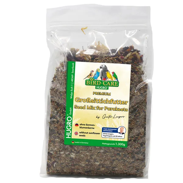 1,3 kg Nourriture pour grandes perruches sans graines de tournesol Hugro, nourriture pour oiseaux