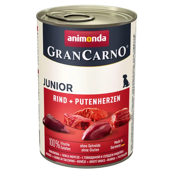 24x400g Junior bœuf, cœurs de dinde Animonda GranCarno Original - Pâtée pour chien
