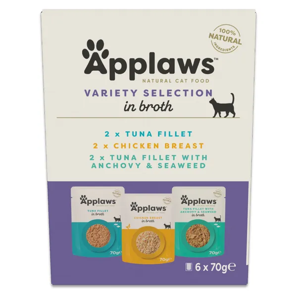12x70g Pouch au bouillon sélection de la variété (3 variétés) Applaws nourriture humide pour chat