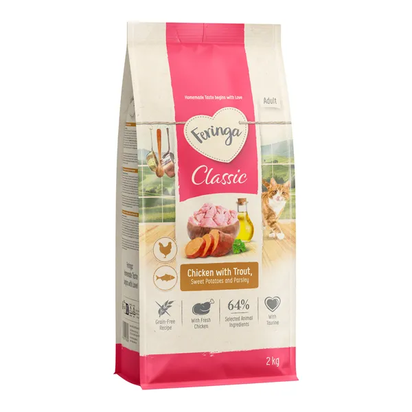 2 kg Feringa Adult Duo Poulet avec truite nourriture sèche pour chats