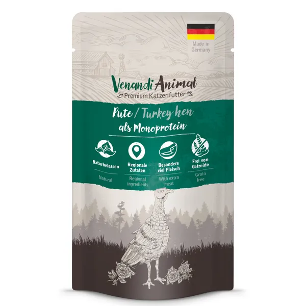 12x125 g Venandi Animal Monoprotéine Dinde nourriture pour chat humide