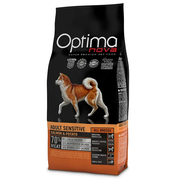 Optimanova Adult Sensitive, saumon, pommes de terre - Croquettes pour chien