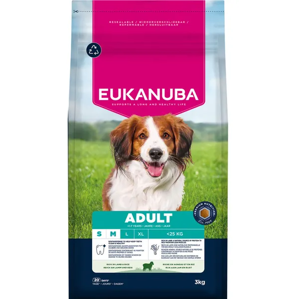 2x3kg Eukanuba Premium Nutrition Adult Small & Medium Breed agneau & riz nourriture sèche pour chiens