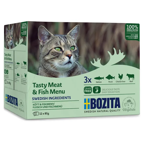 Bozita Bouchées en gelée 12 x 85 g pour chat - lot mixte viande & poisson (4 variétés)