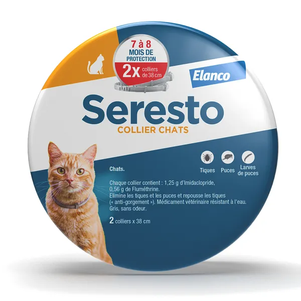Seresto Chat - Collier Anti-Puces et Anti-Tiques pour Chats - 2 Colliers