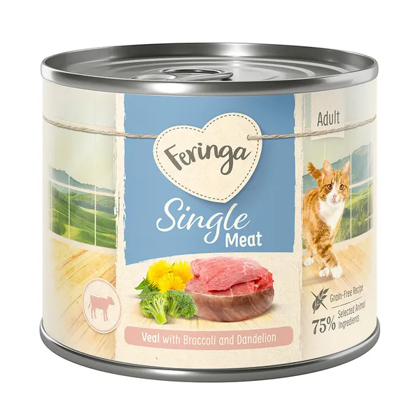 Feringa Single Meat Menus 6 x 200 g pour chat - veau, brocolis, pissenlit
